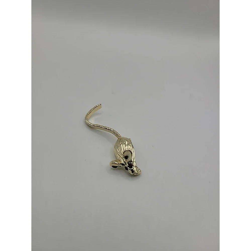Vintage Gold Tone Mouse Brooch Pin Red Rhinestone Eyes Cute Figural Animal Jewel